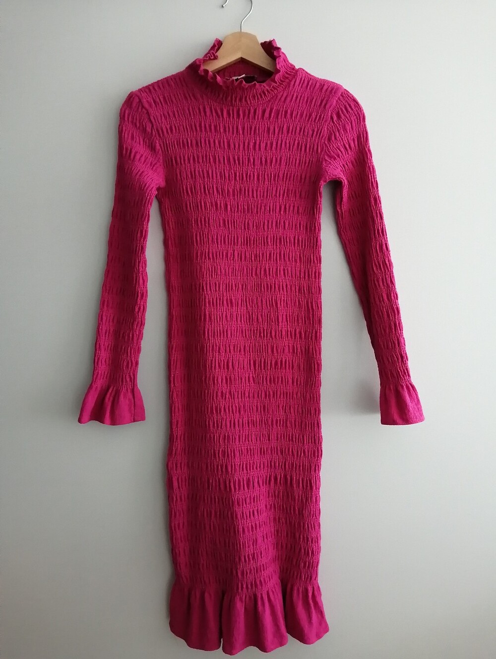Never Fully Dressed Pink Smocked Midi Dress 100% Cotton with Ruffle Hem Size 2
